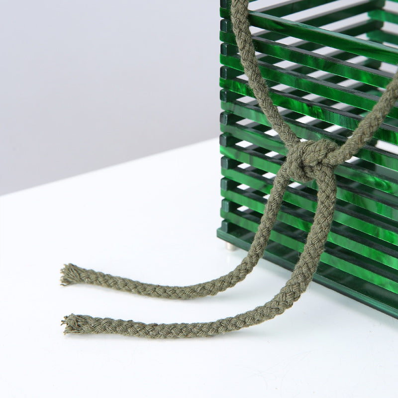 Hand Twisted Bag Beach Hand Knitted Cage Dinner Bag Drawstring Strap Detachable Hollow Diagonal Bag