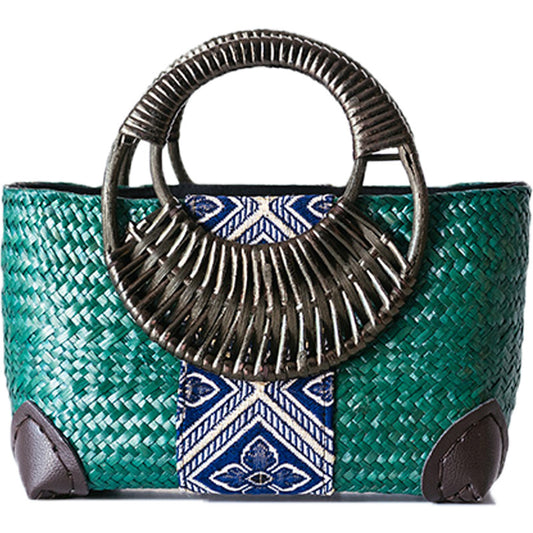 Thai handmade straw bag with retro national style rattan bamboo weaving popular middle-aged women's weaving