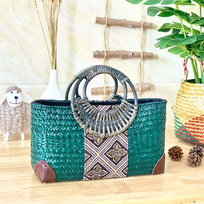 Thai handmade straw bag with retro national style rattan bamboo weaving popular middle-aged women's weaving
