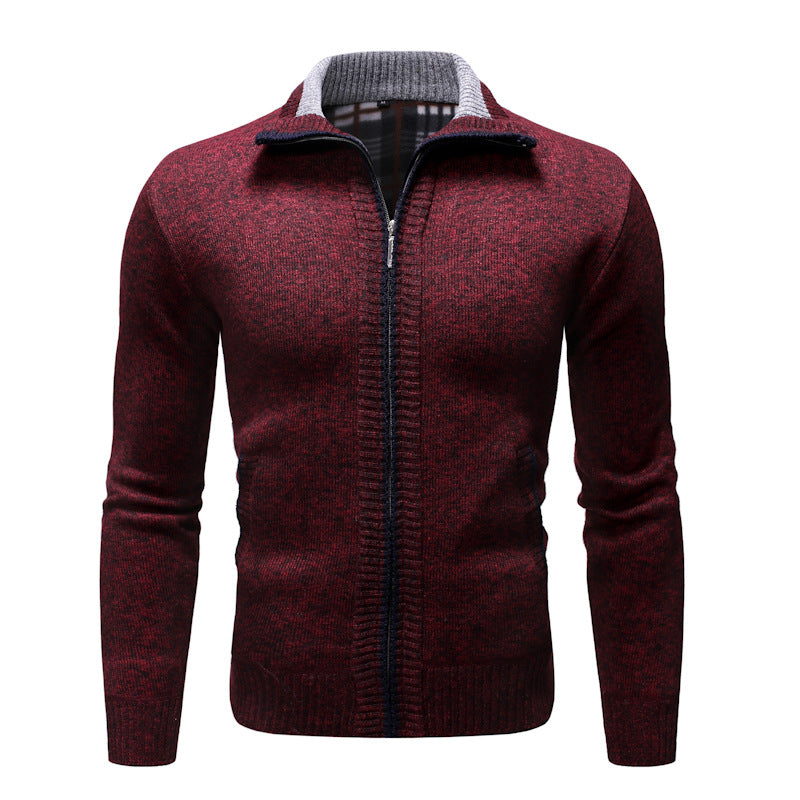 Casual Solid Color Plus Velvet Thick Men's Stand-up Collar Sweater