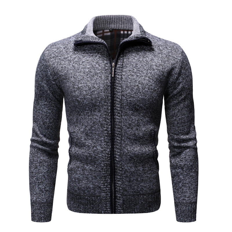 Casual Solid Color Plus Velvet Thick Men's Stand-up Collar Sweater