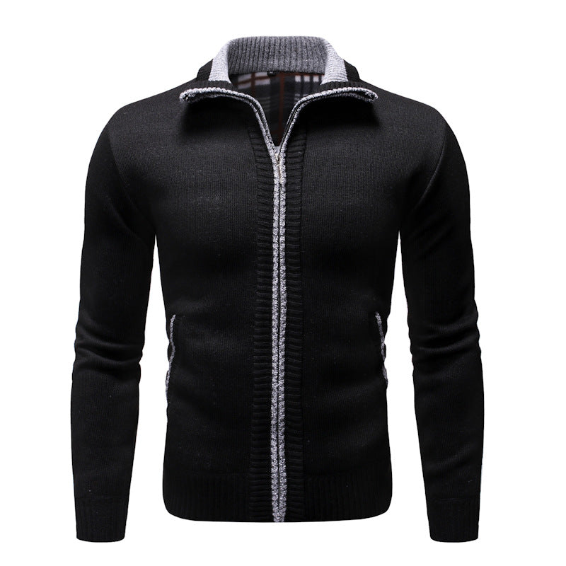 Casual Solid Color Plus Velvet Thick Men's Stand-up Collar Sweater