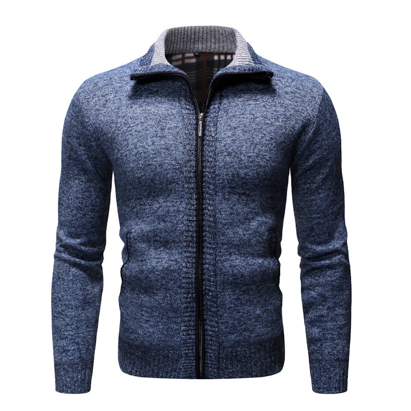 Casual Solid Color Plus Velvet Thick Men's Stand-up Collar Sweater