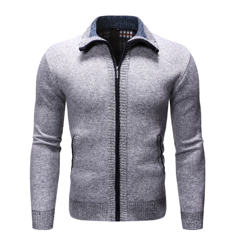 Casual Solid Color Plus Velvet Thick Men's Stand-up Collar Sweater
