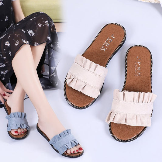 Fashionable Fungus Lace Design Slippers Flat Heel Women's Shoes