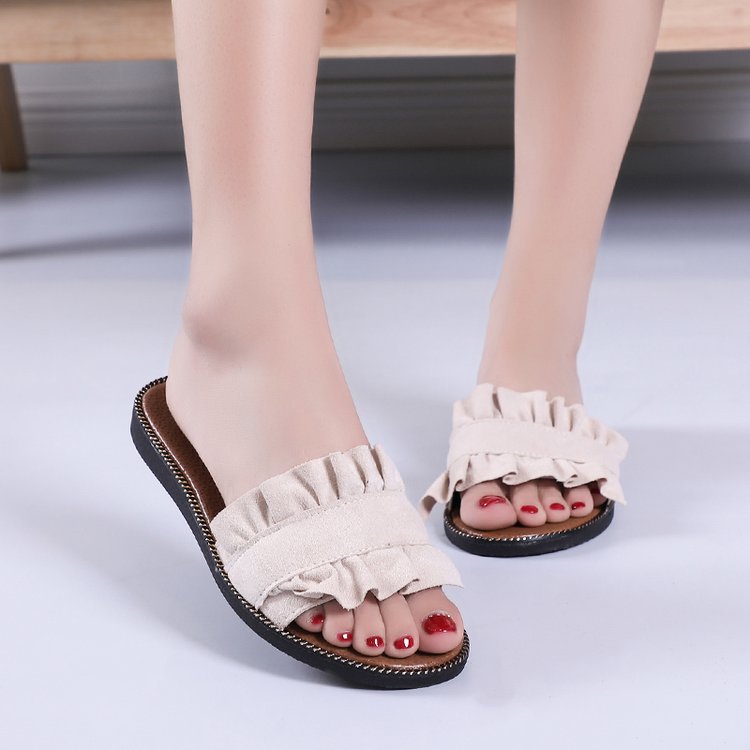 Fashionable Fungus Lace Design Slippers Flat Heel Women's Shoes