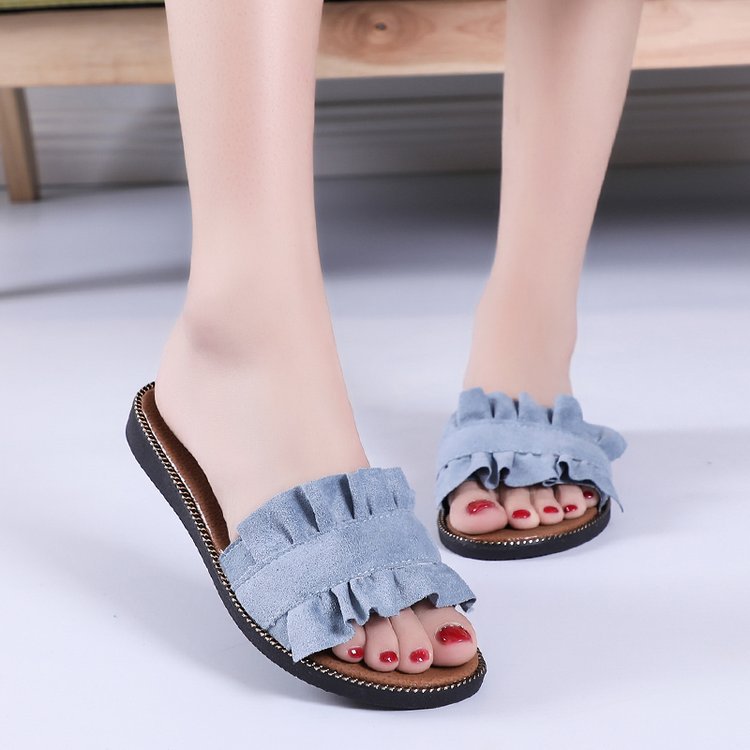 Fashionable Fungus Lace Design Slippers Flat Heel Women's Shoes