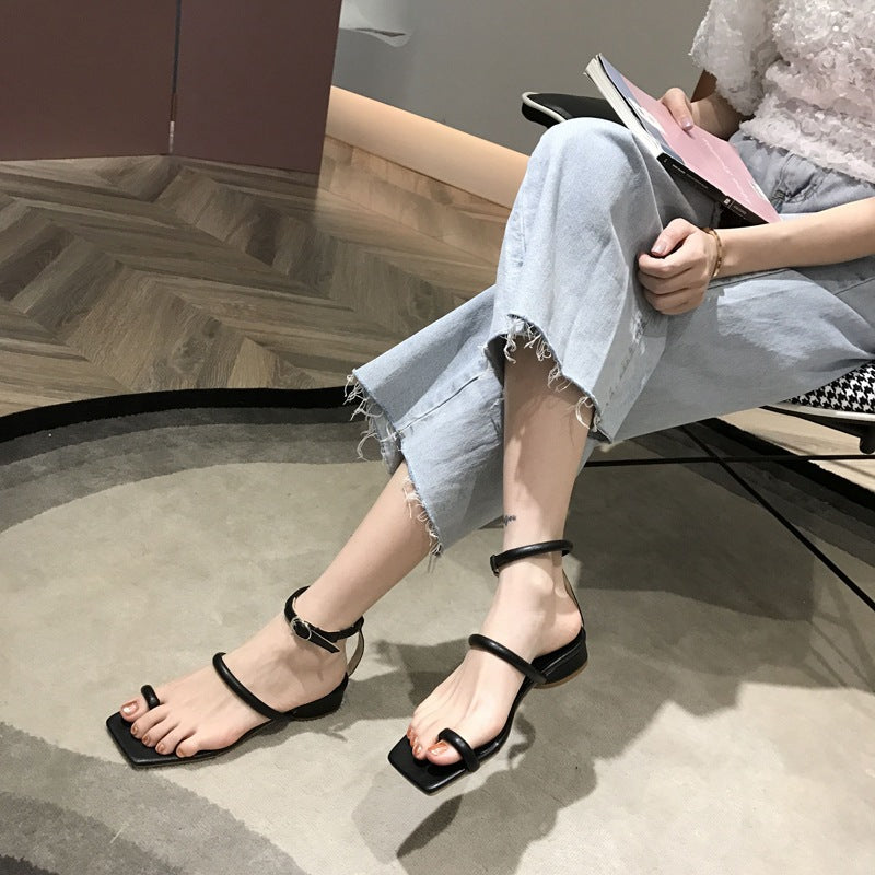 Casual Fairy Slip-On Flat Sandals With Thin Straps And Square Toe