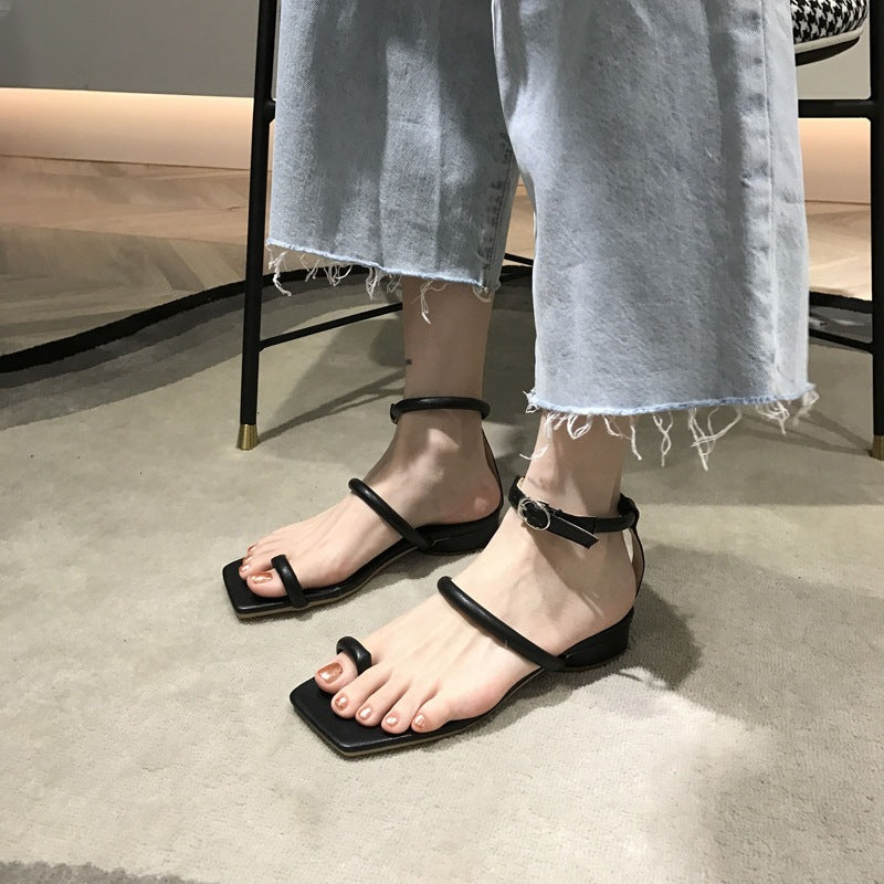 Casual Fairy Slip-On Flat Sandals With Thin Straps And Square Toe