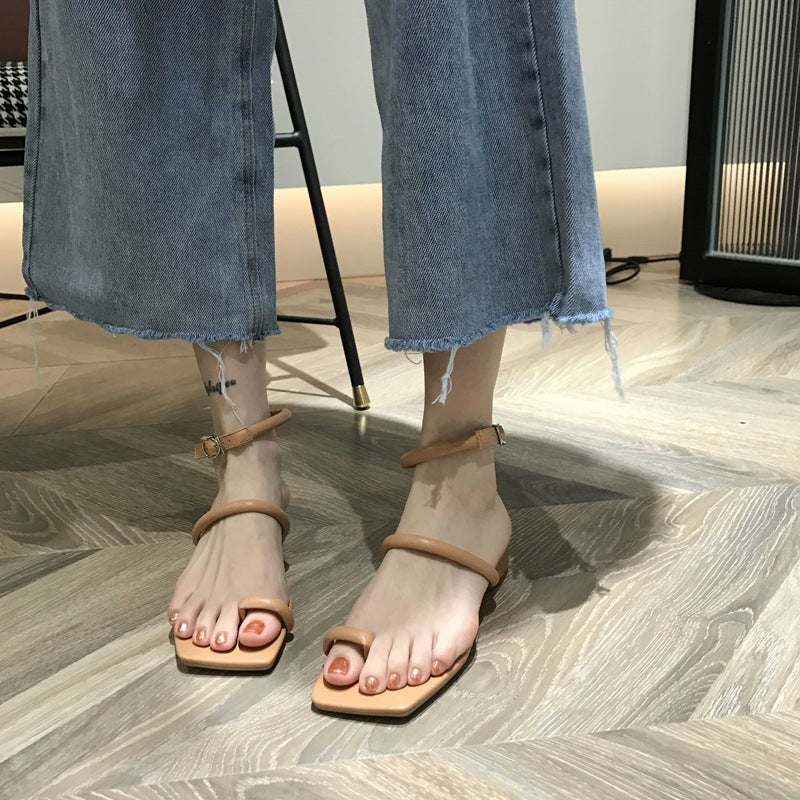 Casual Fairy Slip-On Flat Sandals With Thin Straps And Square Toe
