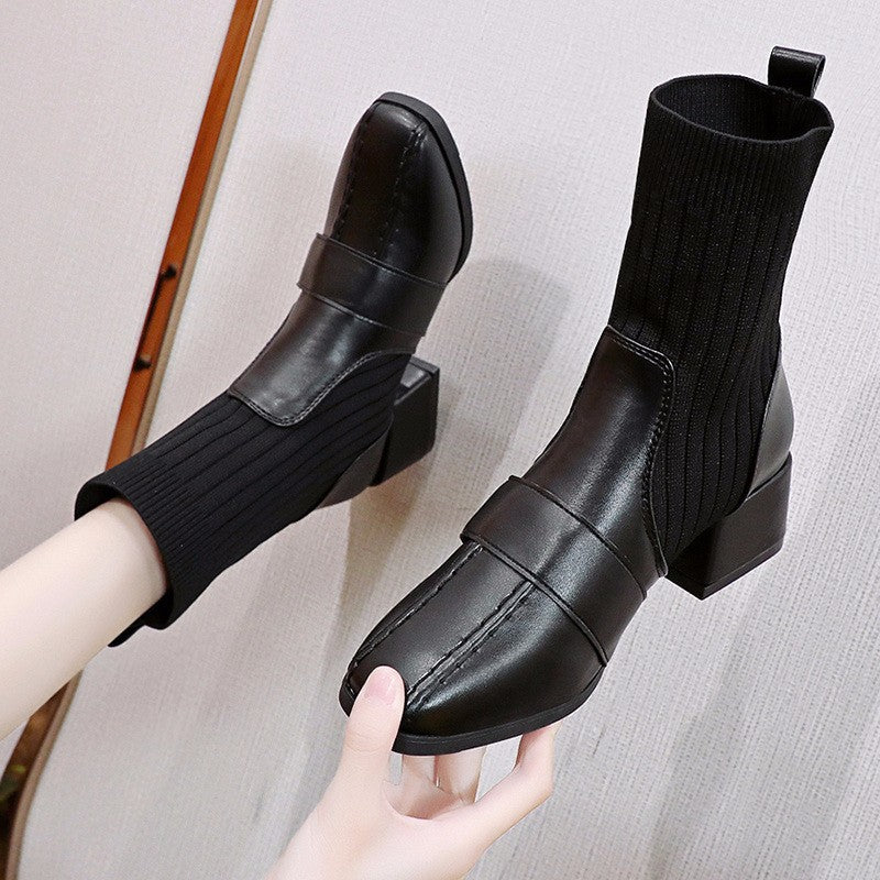 Autumn And Winter New Fashion Mid Tube Women's Boots Thick Heel Ankle Boots