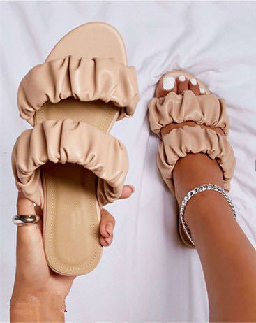 Faux Leather Folds One-word Women's Fashion Slippers