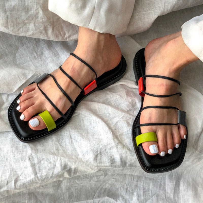 New Roman Cross Strap Flat Slippers