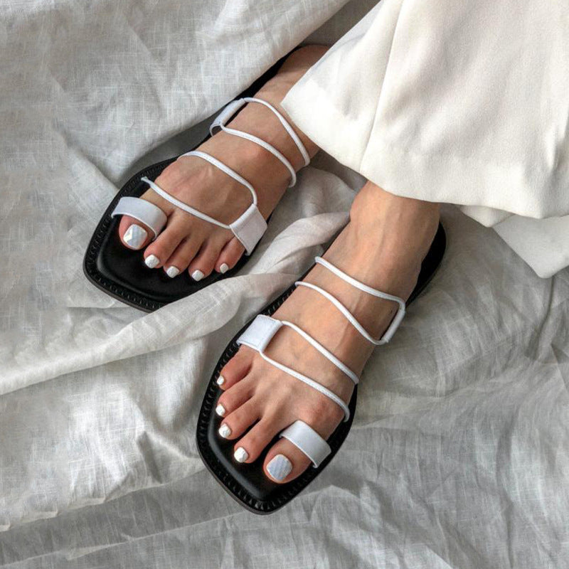 New Roman Cross Strap Flat Slippers