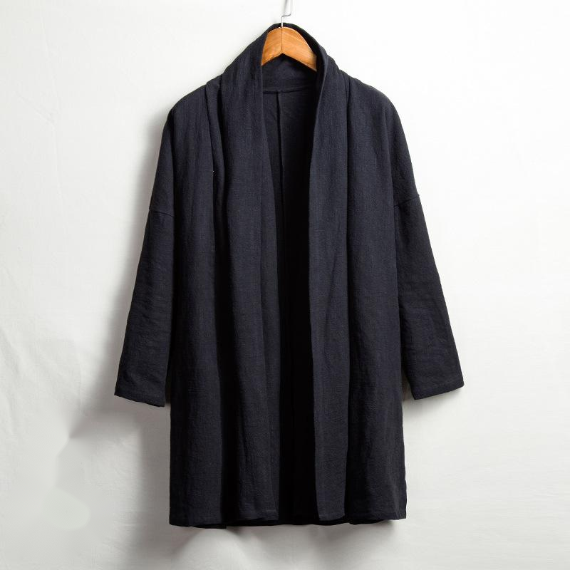 Cotton And Linen Men's Mid-Length Windbreaker Jacket
