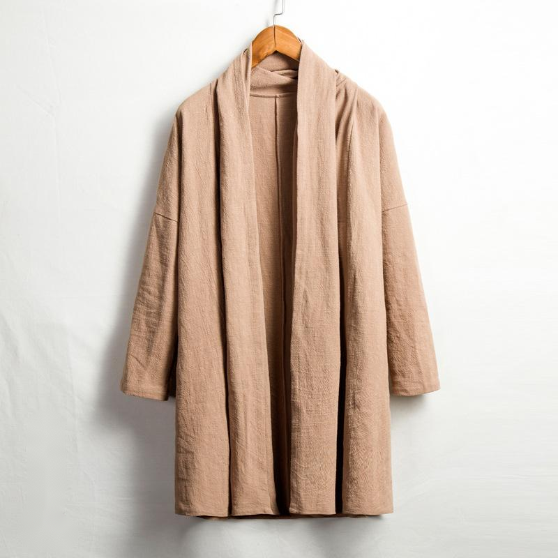 Cotton And Linen Men's Mid-Length Windbreaker Jacket
