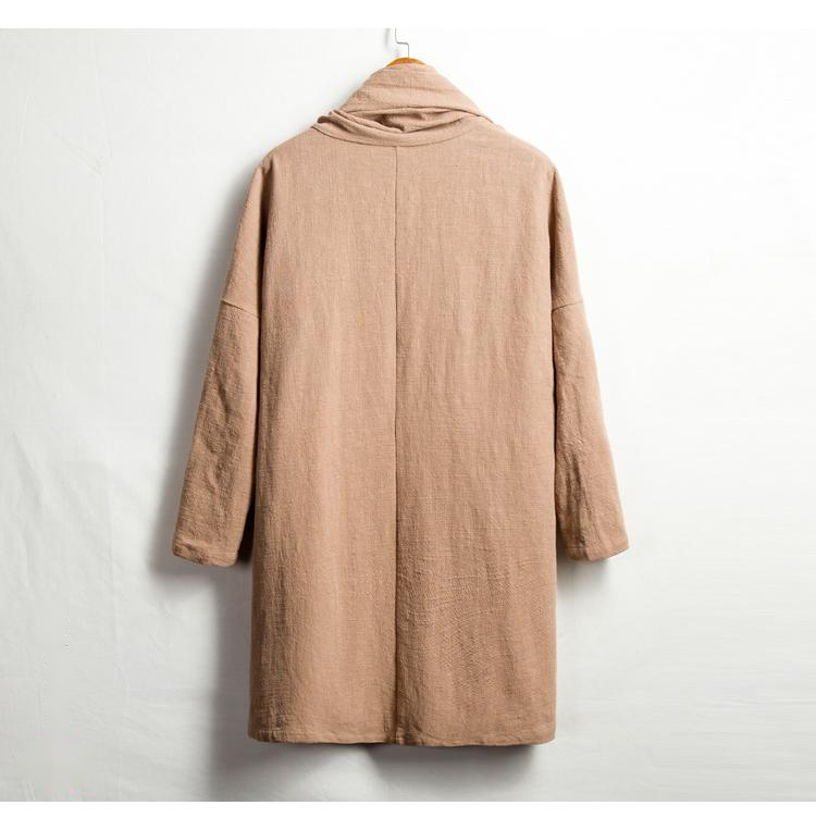 Cotton And Linen Men's Mid-Length Windbreaker Jacket