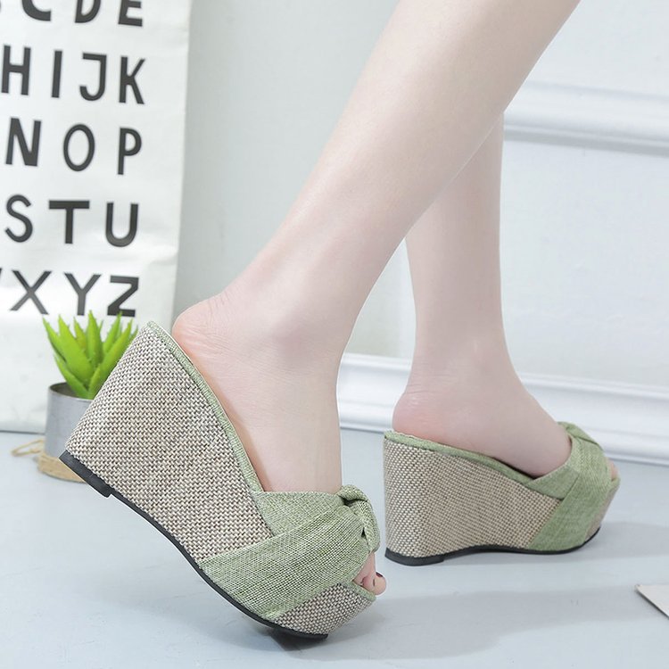 Fashion Slope Heel Fish Mouth Bowknot Casual Women Sandals