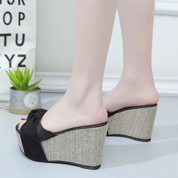Fashion Slope Heel Fish Mouth Bowknot Casual Women Sandals