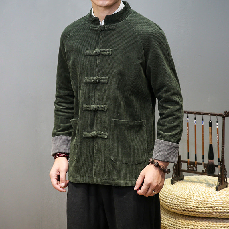 Tang Suit Men's Corduroy Stand Collar Buckle Chinese Tunic Suit