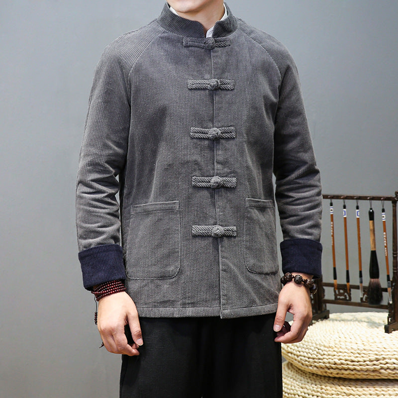 Tang Suit Men's Corduroy Stand Collar Buckle Chinese Tunic Suit