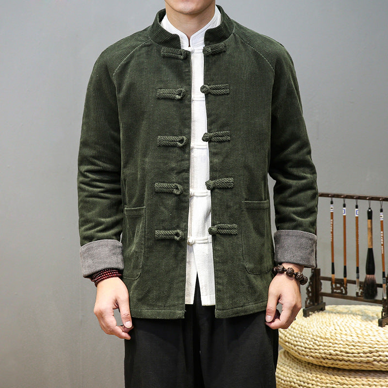 Tang Suit Men's Corduroy Stand Collar Buckle Chinese Tunic Suit