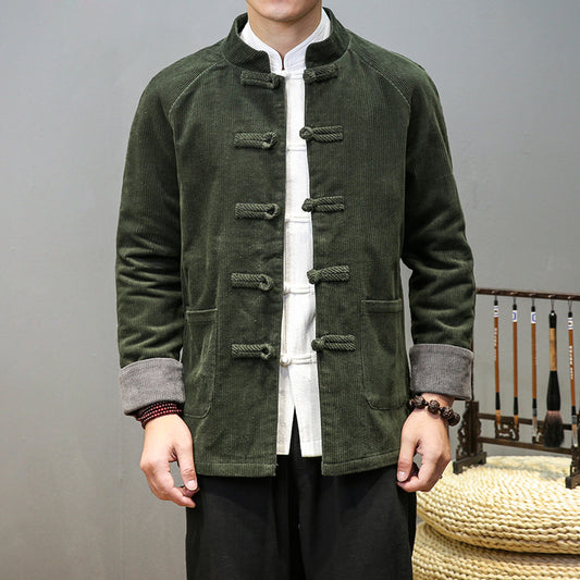 Tang Suit Men's Corduroy Stand Collar Buckle Chinese Tunic Suit