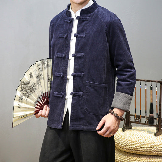 Tang Suit Men's Corduroy Stand Collar Buckle Chinese Tunic Suit
