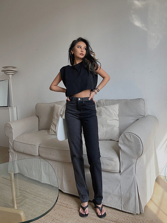 Jeans Look Thin Straight Trousers