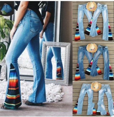 Sexy Buttocks Slim Low-waisted Simple Solid Color Frosted White Color Matching Stitching Design Flared Jeans