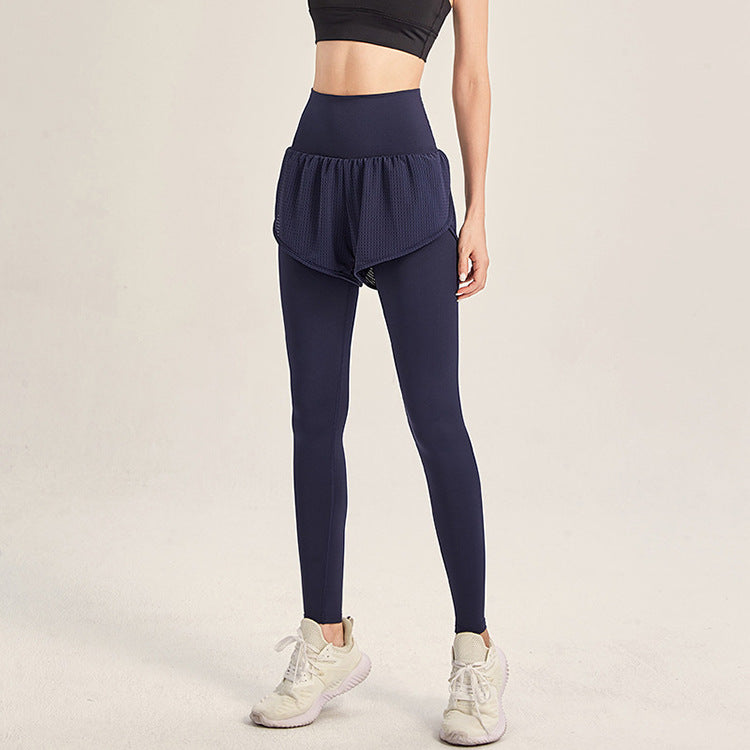 Women's Yoga Pants Fitness Sports Fake Two-piece Tights Yoga Mat Running Outdoor Nine-point Pants