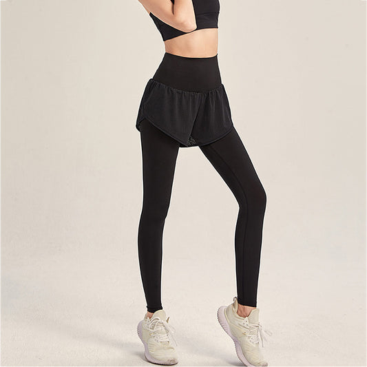 Women's Yoga Pants Fitness Sports Fake Two-piece Tights Yoga Mat Running Outdoor Nine-point Pants