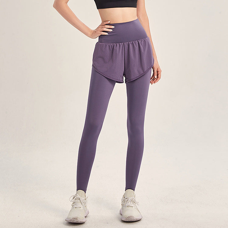 Women's Yoga Pants Fitness Sports Fake Two-piece Tights Yoga Mat Running Outdoor Nine-point Pants