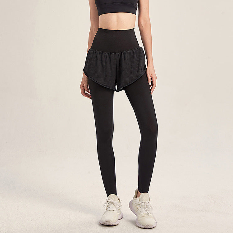 Women's Yoga Pants Fitness Sports Fake Two-piece Tights Yoga Mat Running Outdoor Nine-point Pants