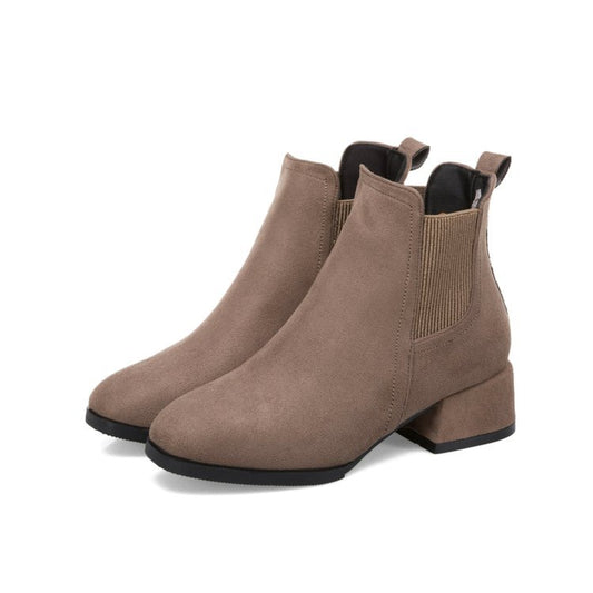 Square Toe Thick Heel Short Boots Comfortable Suede Mid-heel Women's Boots