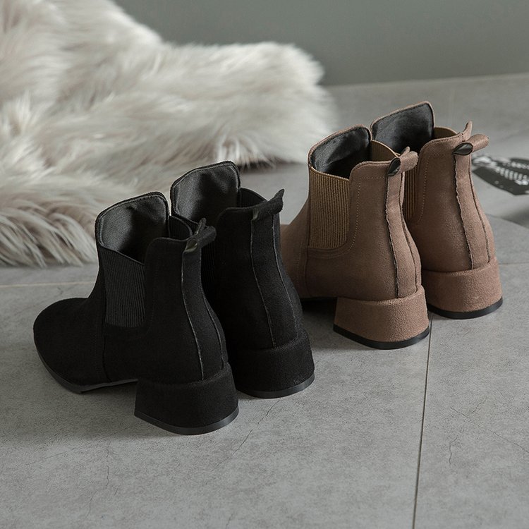 Square Toe Thick Heel Short Boots Comfortable Suede Mid-heel Women's Boots