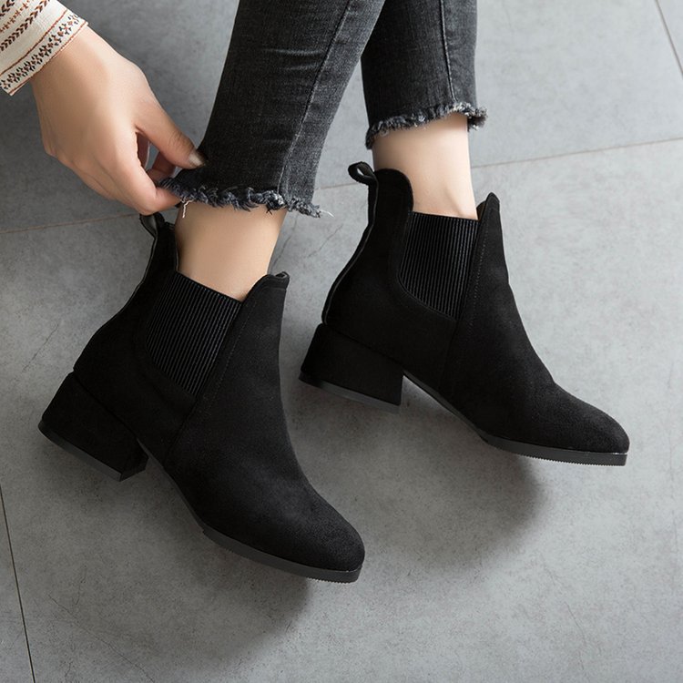 Square Toe Thick Heel Short Boots Comfortable Suede Mid-heel Women's Boots