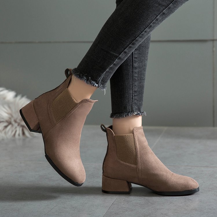 Square Toe Thick Heel Short Boots Comfortable Suede Mid-heel Women's Boots