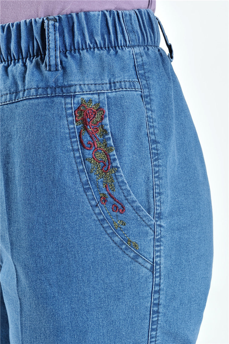 Stretch Thin Pants Elastic Waist Copped Trousers Shorts