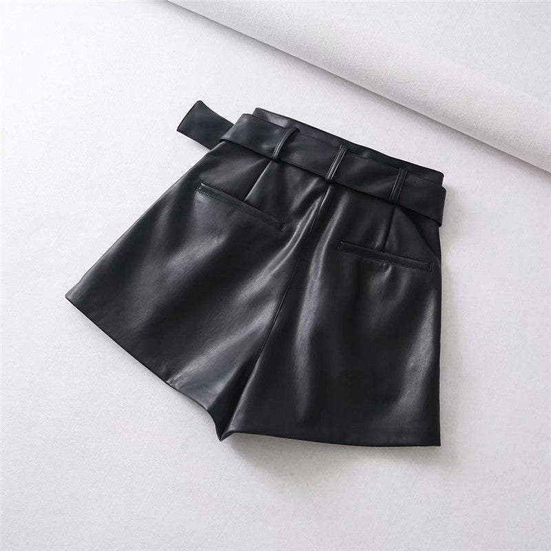 European And American Style High-waist Leather Pants Faux Leather Bermuda Shorts
