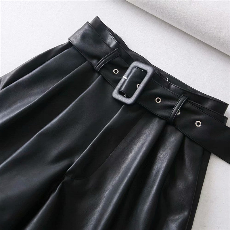 European And American Style High-waist Leather Pants Faux Leather Bermuda Shorts