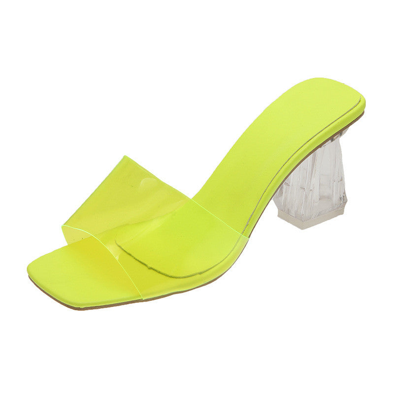 Transparent Crystal Candy Shoes Chunky Heel Large Size Outer Wear