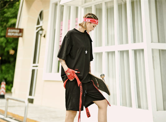 COOREENA Guangzhou Women's Large Size Loose Wholesale Fashion Trendy Cotton Casual Skateboard Pants Five-point Pants