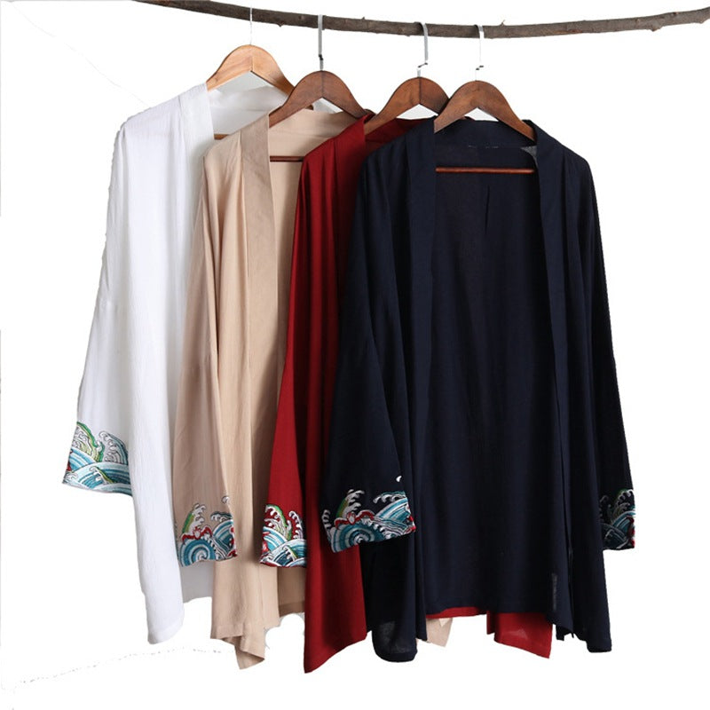Cotton Crinkle Embroidered Cardigan