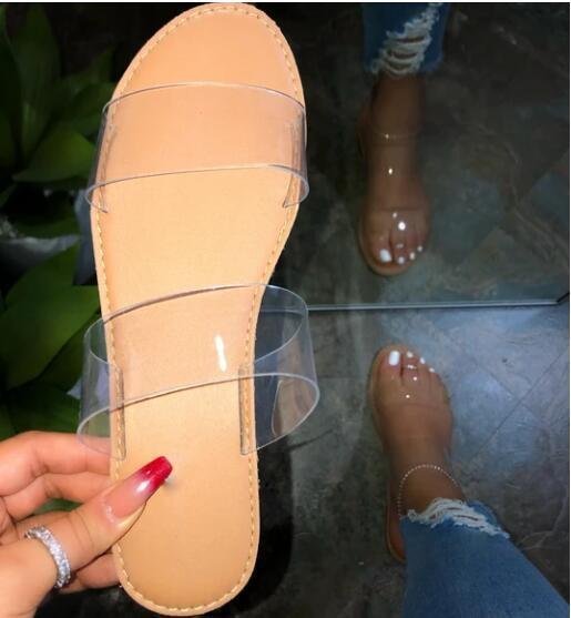 Summer New Style Sponge Cake Bottom Pu Female Color-Blocking Flat-Heeled Large Size Slippers