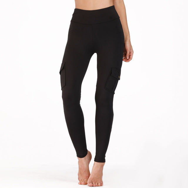 Pocket Fitness Pants Women Stretch Tight Sexy Sports Pants High Waist Quick-Drying Running Fitness Hip Trousers
