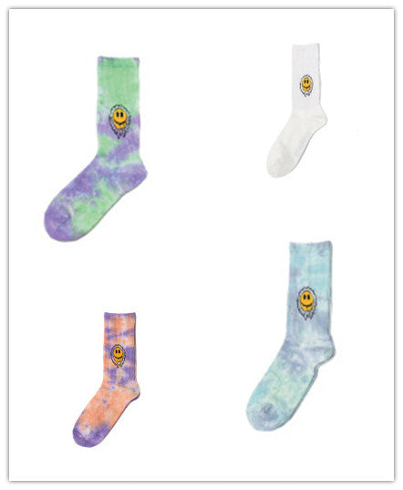 Tie-Dyed Face Floret Cotton Mid-Tube Socks