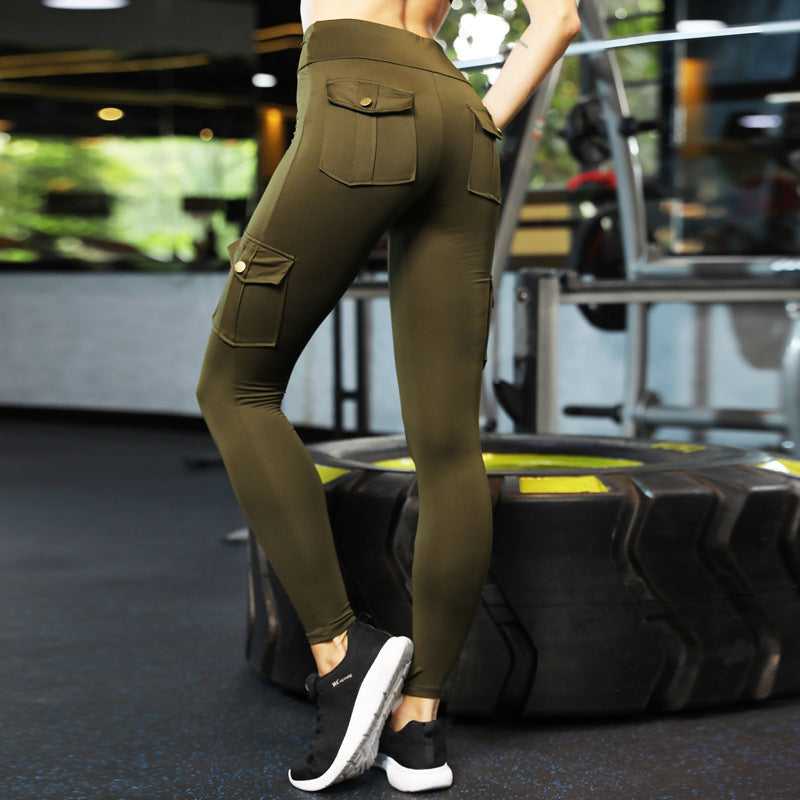 Net Red Pocket Fitness Pants Women Stretch Tight Sexy Sports Pants