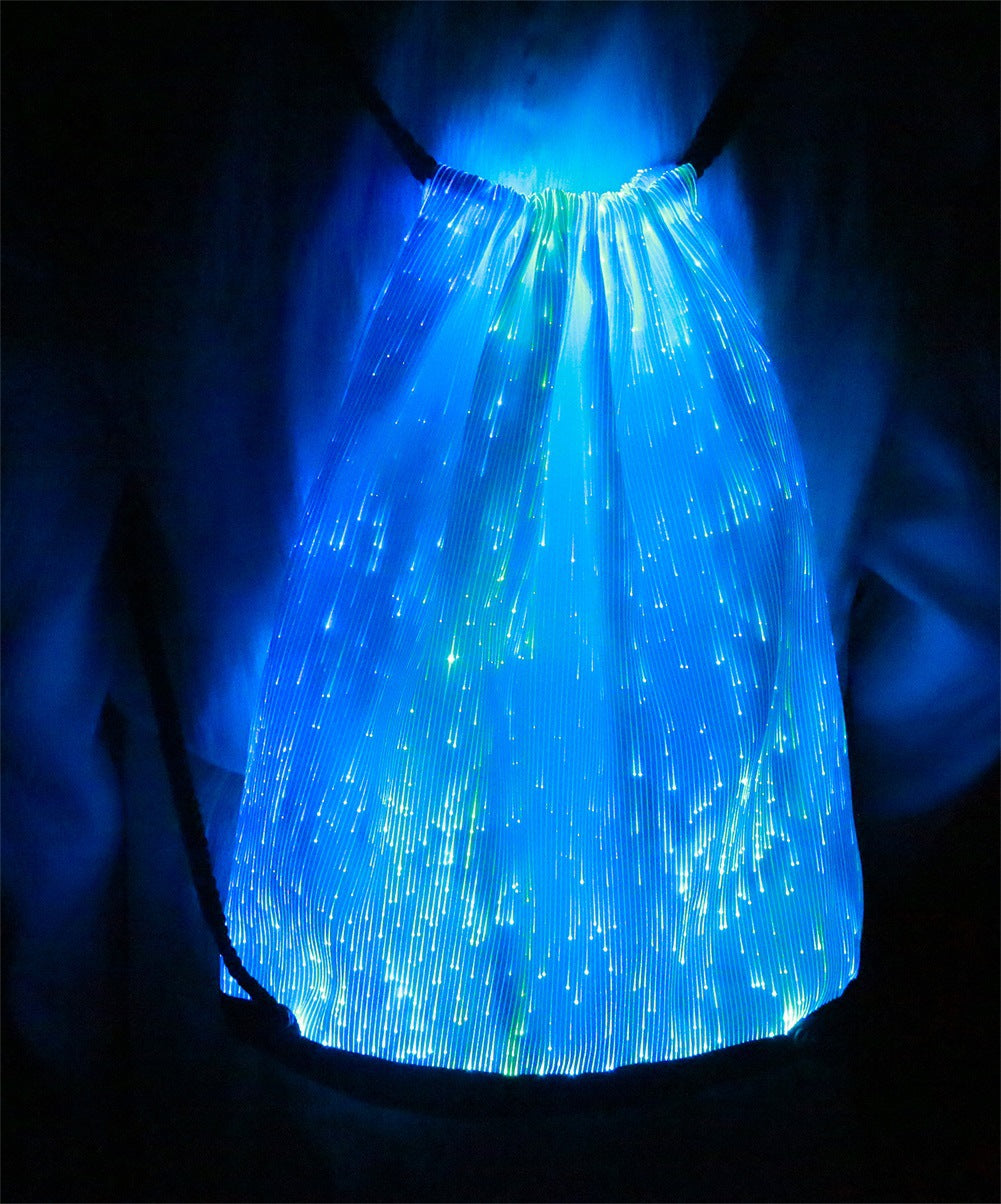 Luminous Fiber Optic Bundle Pocket Backpack Led Colorful Color Changing Drawstring Bag Outdoor Sports Luminous Bag