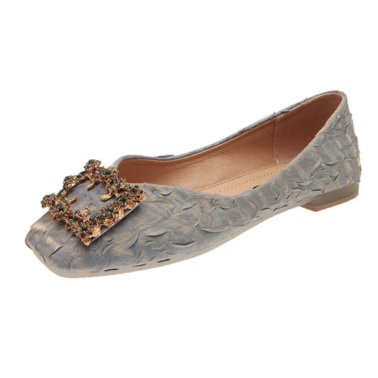 Shallow Mouth Square Buckle Soft Sole Peas Shoes